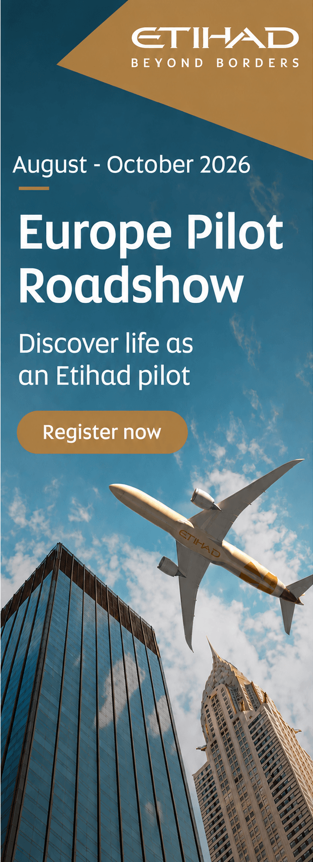 Etihad: Europe Pilot Roadshow, August-October 2026. Discover life as an Etihad pilot.